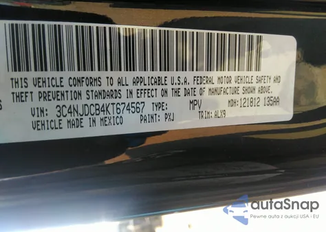 2019 Jeep Compass Limited 4X4 z USA, uszkodzony, nr VIN 3C4NJDCB4KT674567